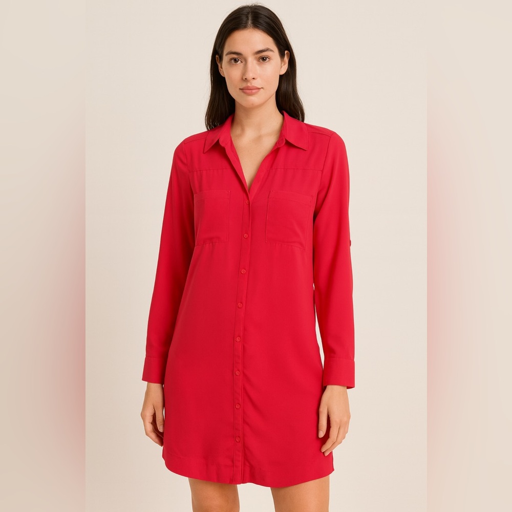 Express Vibrant Red Shirt Dress